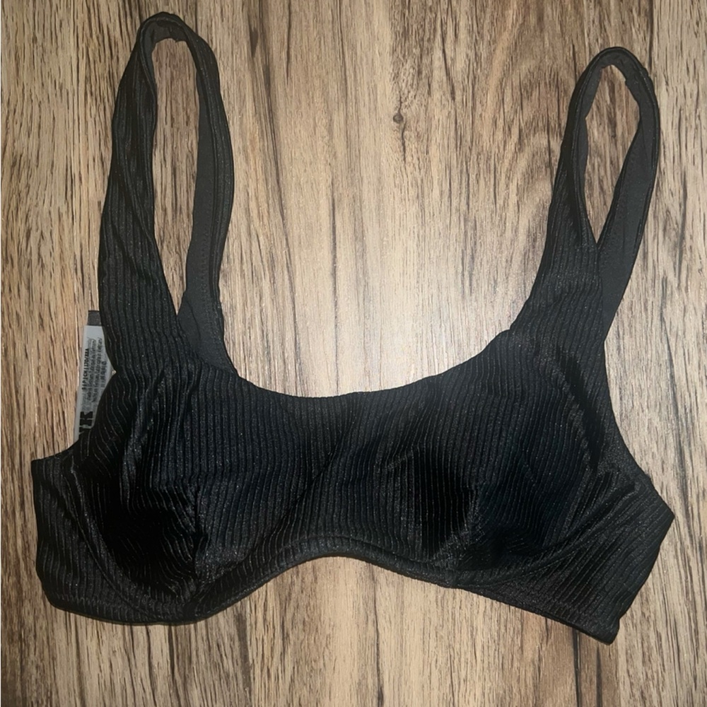 PINK Victoria's Secret Black Ribbed Bikini Top